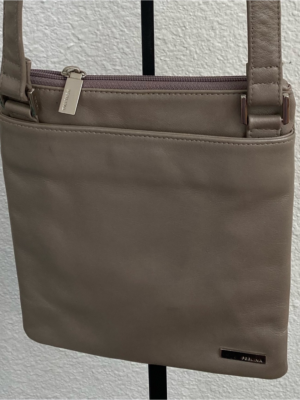 Taupe leather Perlina New York crossbody bag